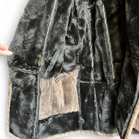 Vintage 80’s Steve & Searle Brown Sheepskin/Suede Leather Coat W/Black Shearling - Picture 5 of 8
